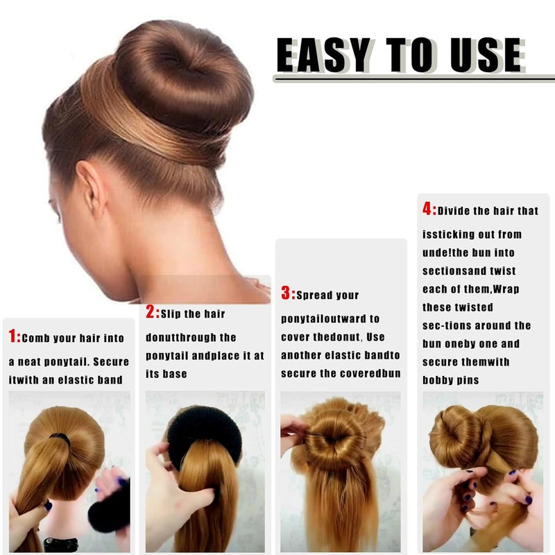 FORESRUM 10 Pcs Hair Bun Maker - Donut Bun Maker for Hair(5 medium and 5 small),Ballet Bun for Women and Kids with Elastic Hair Ties, Hair Pins(Golden) - Image 3